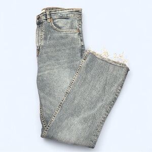 Zara blue straight leg jeans with frayed hem